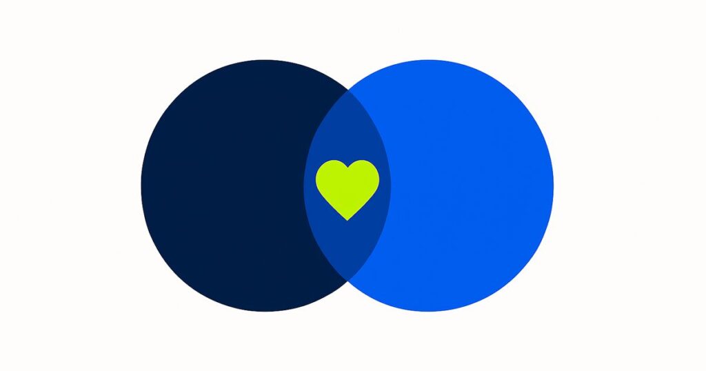 Flat illustration for the relationships category: reusable abstract artwork in navy, blue and lime