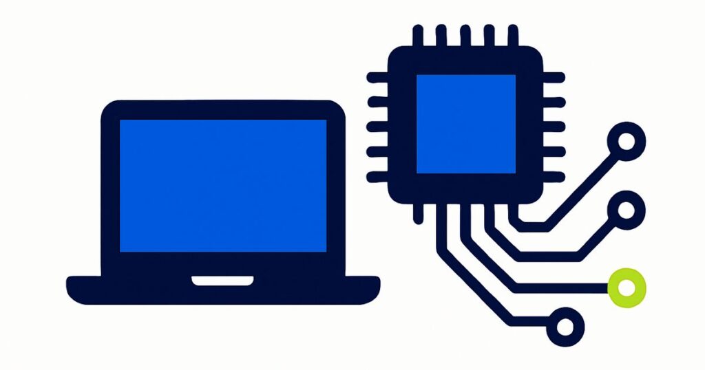 Flat illustration for the tech category: reusable abstract artwork in navy, blue and lime